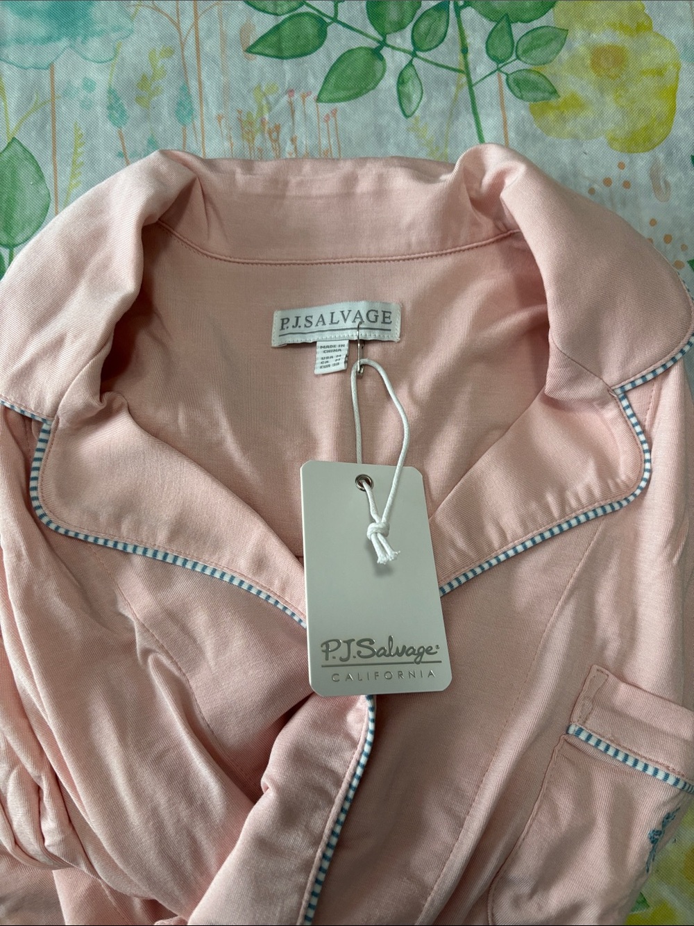P.J. Salvage NEW WITH TAGS Pink Rose Pajama Set with Striped Trim and Sleep Mask - Picture 3 of 4